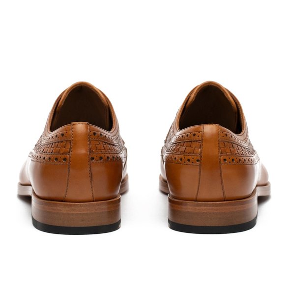 Bashwood Handmade Brown Leather Knitted Upper Men Oxford Shoes main image 3